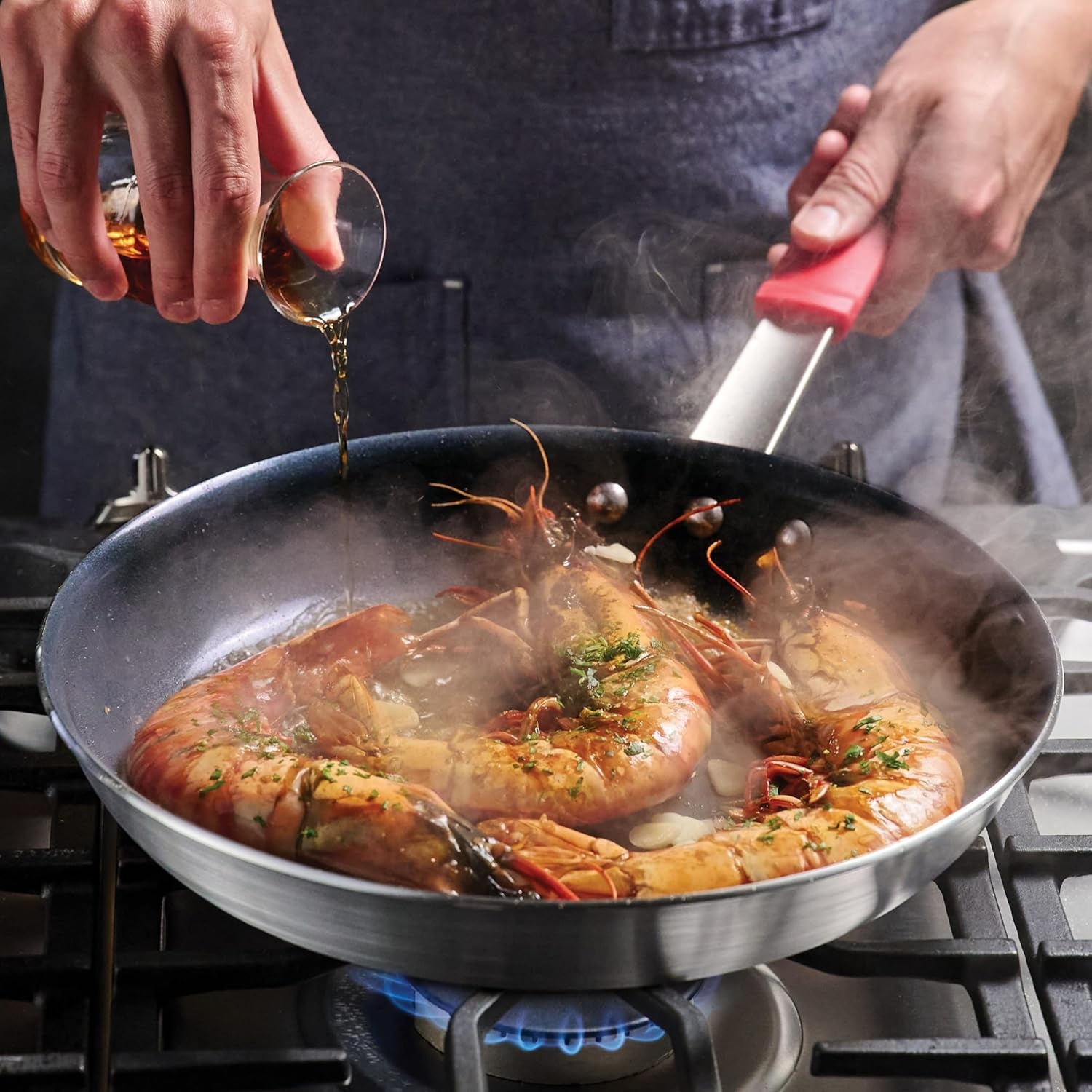image:imageTramontina Professional 12Inch Non Stick Large Frying Pan HeavyGauge Aluminum Skillet with Reinforced Nonstick Coating Red Handle Dishwasher and Oven SafeCeramic Black
