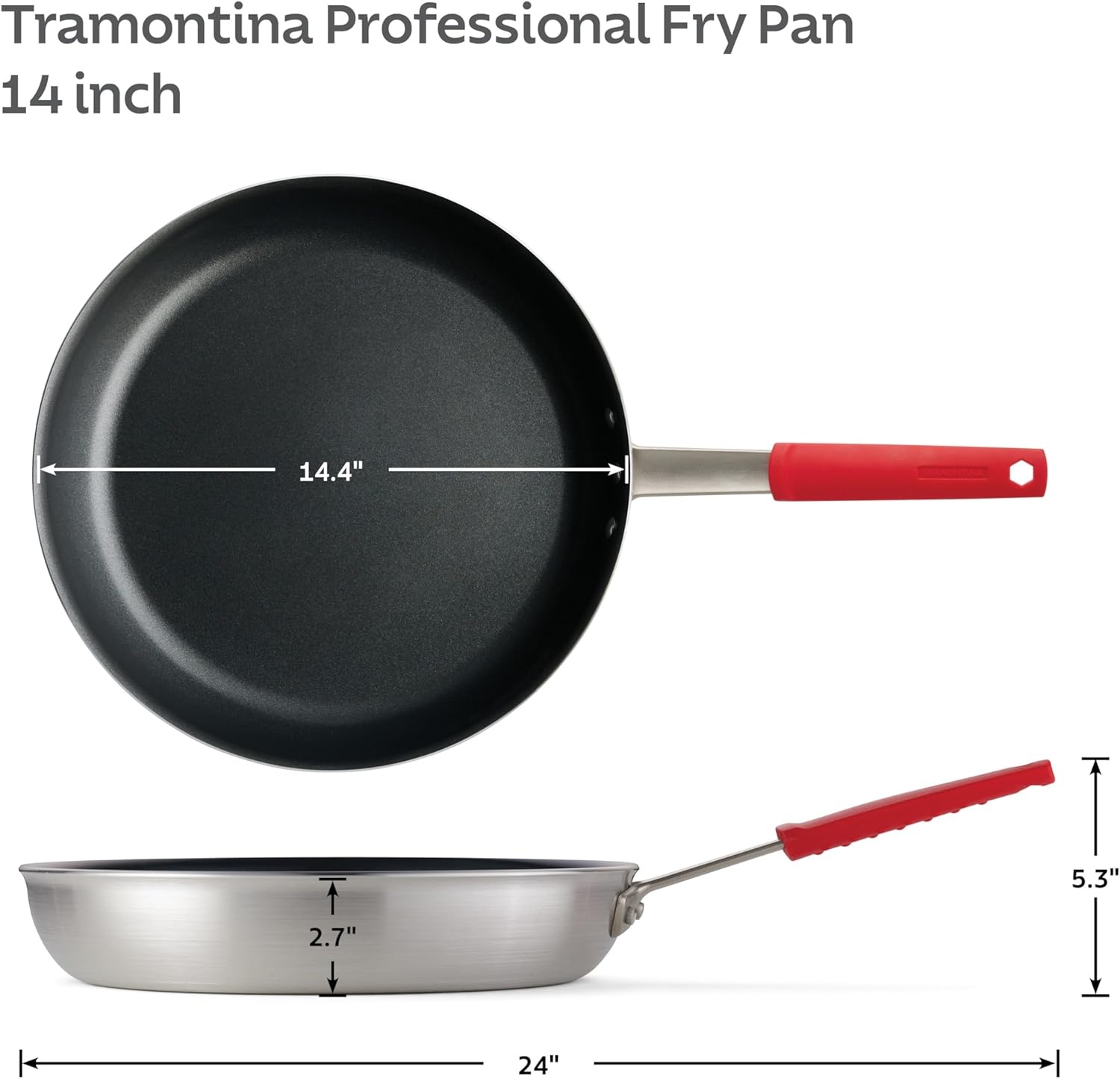 image:imageTramontina Professional 12Inch Non Stick Large Frying Pan HeavyGauge Aluminum Skillet with Reinforced Nonstick Coating Red Handle Dishwasher and Oven SafeNonstick Red handle