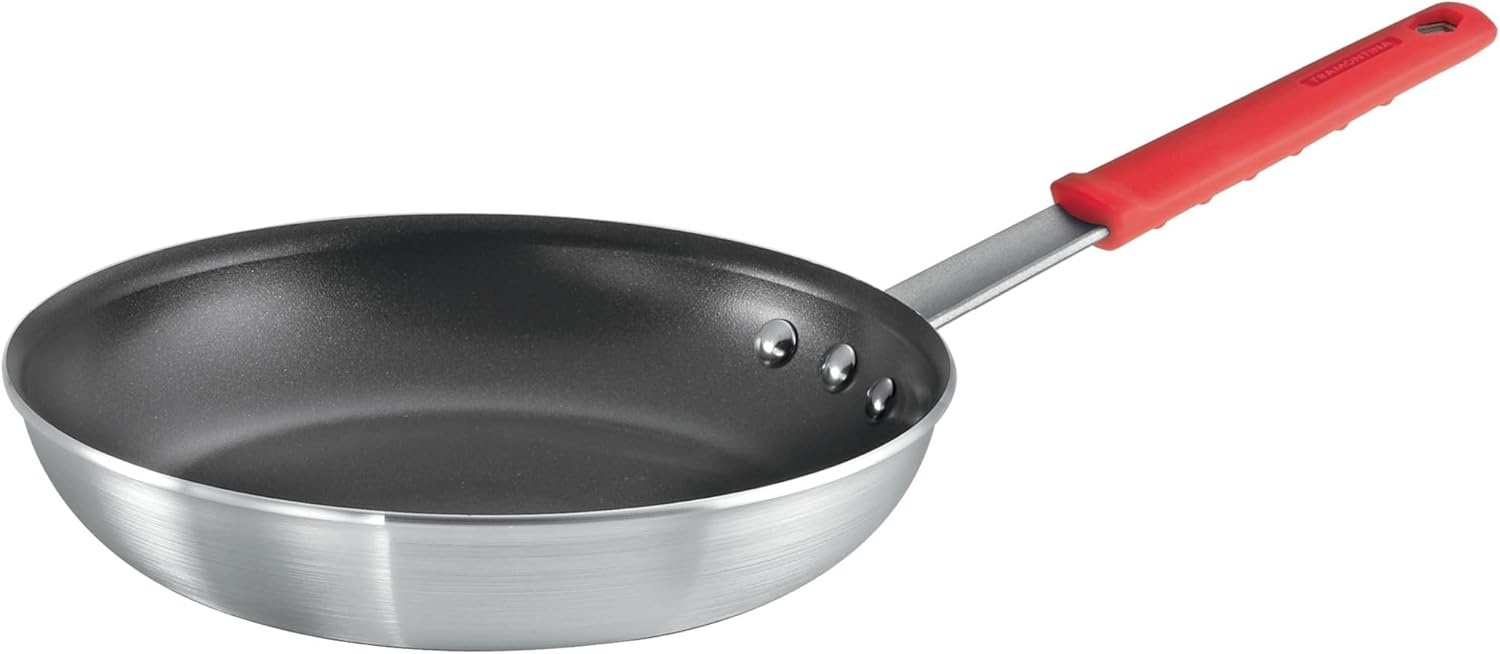 image:imageTramontina Professional 12Inch Non Stick Large Frying Pan HeavyGauge Aluminum Skillet with Reinforced Nonstick Coating Red Handle Dishwasher and Oven SafeNonstick Red handle