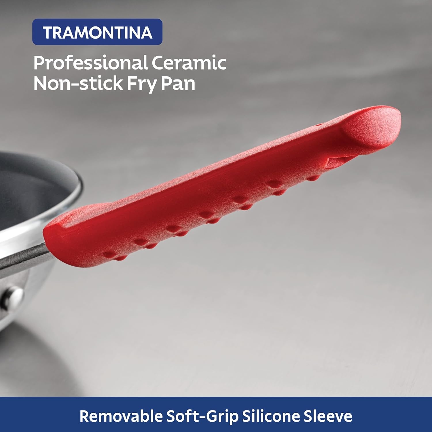 image:imageTramontina Professional 12Inch Non Stick Large Frying Pan HeavyGauge Aluminum Skillet with Reinforced Nonstick Coating Red Handle Dishwasher and Oven SafeCeramic Gray
