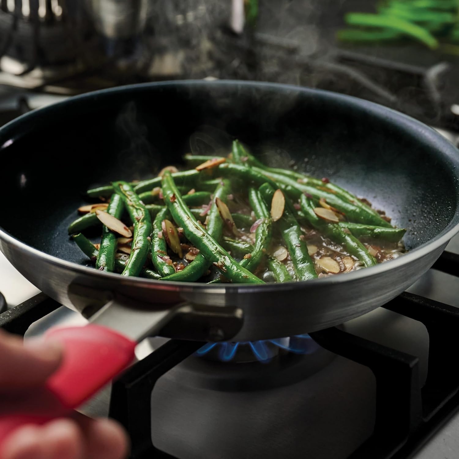 image:imageTramontina Professional 12Inch Non Stick Large Frying Pan HeavyGauge Aluminum Skillet with Reinforced Nonstick Coating Red Handle Dishwasher and Oven SafeCeramic Black