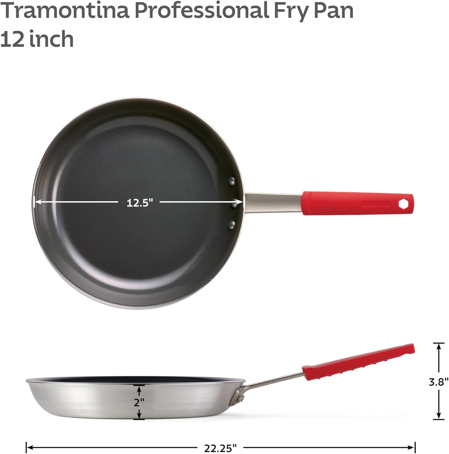 image:imageTramontina Professional 12Inch Non Stick Large Frying Pan HeavyGauge Aluminum Skillet with Reinforced Nonstick Coating Red Handle Dishwasher and Oven SafeCeramic Black