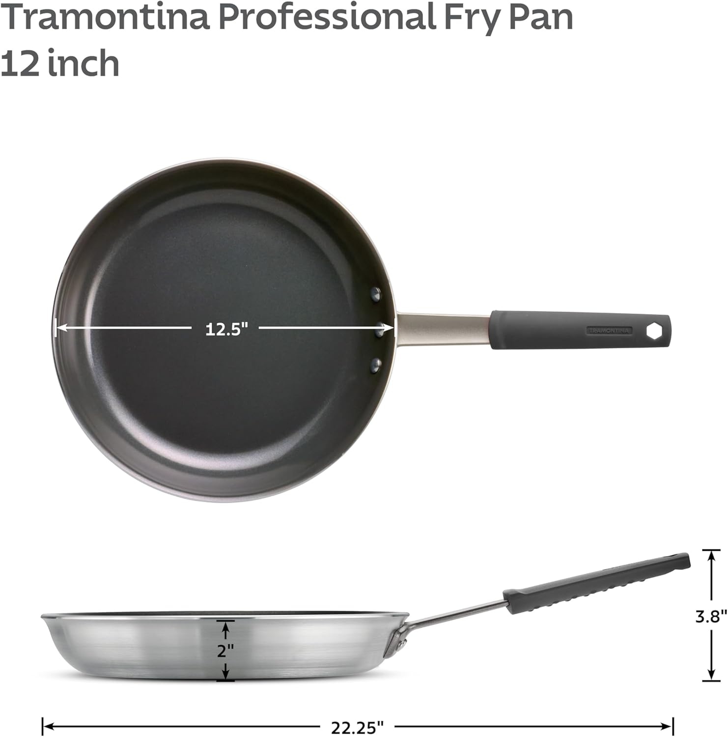 image:imageTramontina Professional 12Inch Non Stick Large Frying Pan HeavyGauge Aluminum Skillet with Reinforced Nonstick Coating Red Handle Dishwasher and Oven SafeNonstick Gray handle