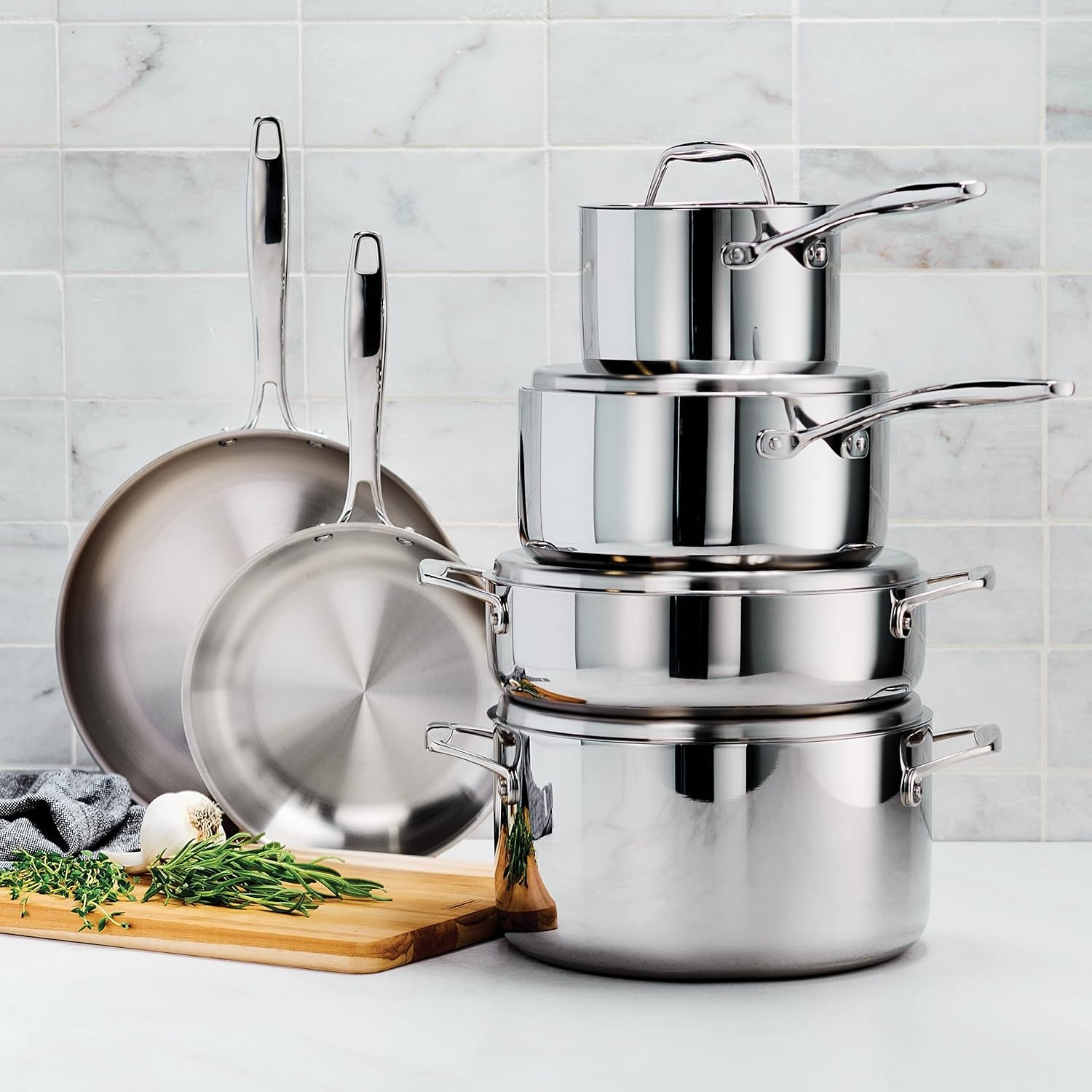 image:imageTramontina Signature TriPly Clad Stainless Steel 8Piece Cookware Set with Lids Pots and Pans Kitchen Set InductionReady DishwasherSafe NSFCertified Made in Brazil10Piece