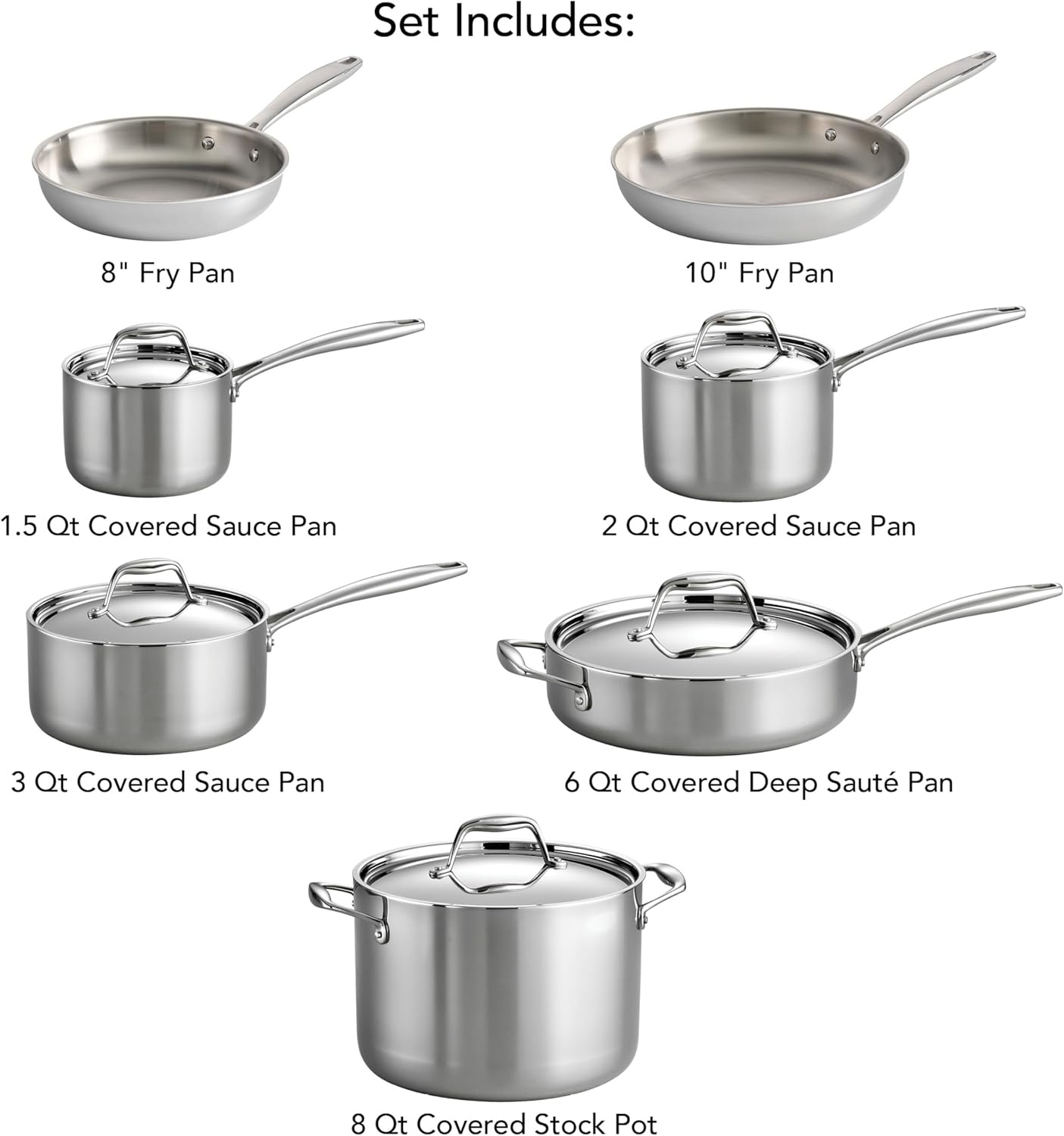 image:imageTramontina Signature TriPly Clad Stainless Steel 8Piece Cookware Set with Lids Pots and Pans Kitchen Set InductionReady DishwasherSafe NSFCertified Made in Brazil12Piece