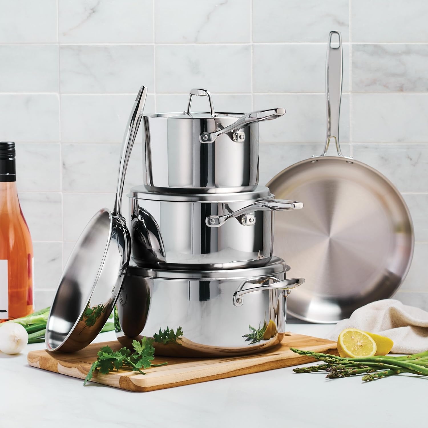 image:imageTramontina Signature TriPly Clad Stainless Steel 8Piece Cookware Set with Lids Pots and Pans Kitchen Set InductionReady DishwasherSafe NSFCertified Made in Brazil8Piece