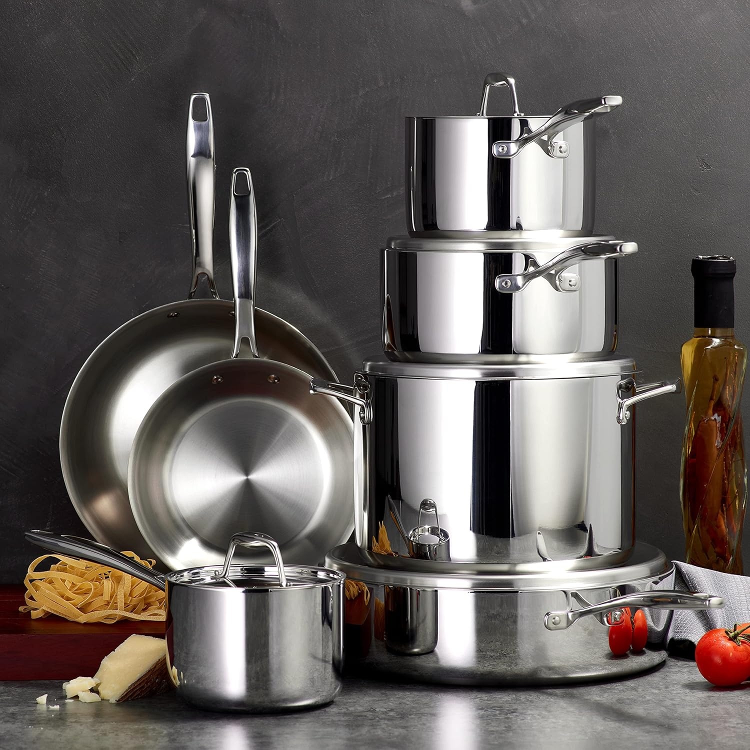 image:imageTramontina Signature TriPly Clad Stainless Steel 8Piece Cookware Set with Lids Pots and Pans Kitchen Set InductionReady DishwasherSafe NSFCertified Made in Brazil12Piece