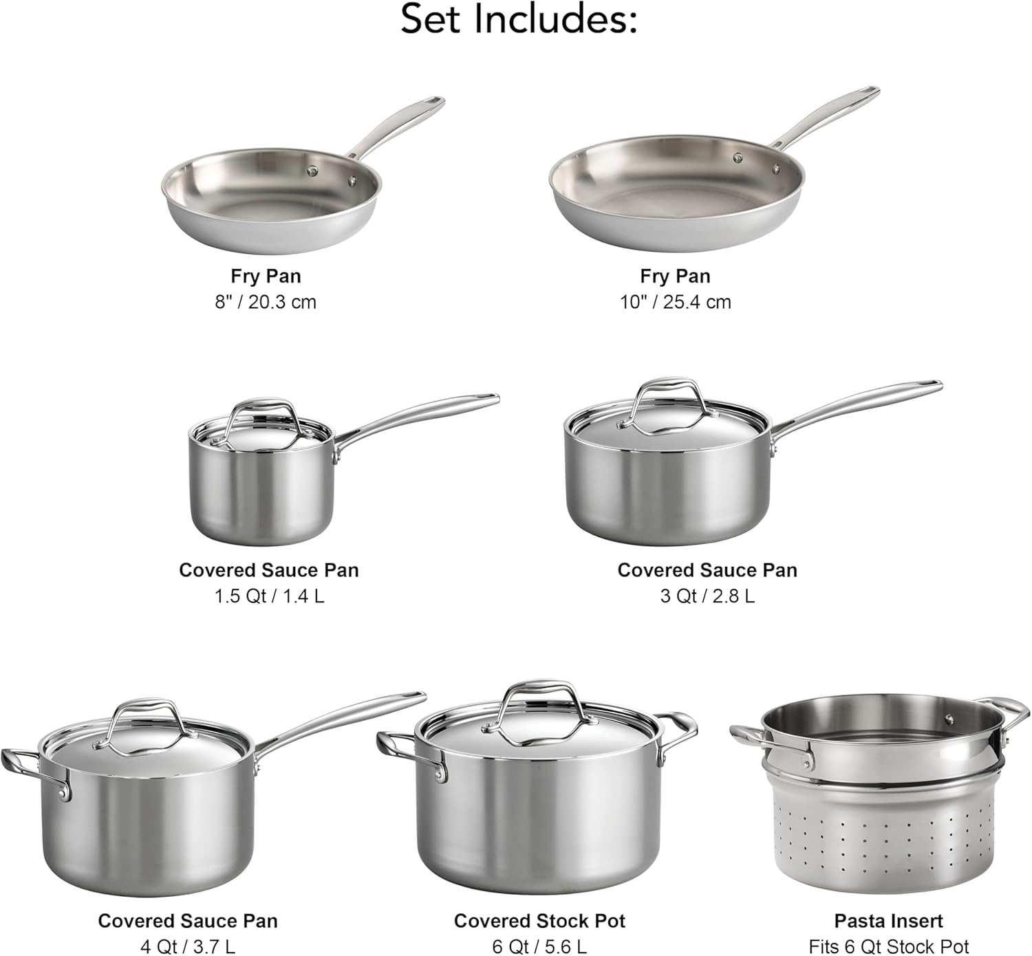 image:imageTramontina Signature TriPly Clad Stainless Steel 8Piece Cookware Set with Lids Pots and Pans Kitchen Set InductionReady DishwasherSafe NSFCertified Made in Brazil11Piece
