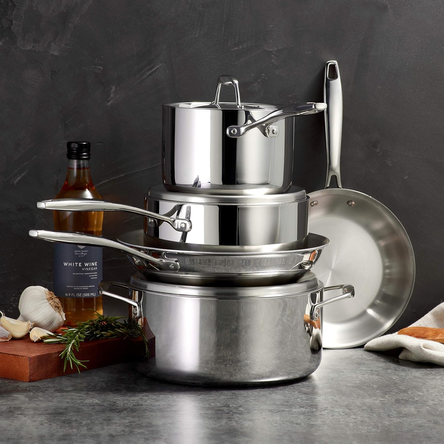 image:imageTramontina Signature TriPly Clad Stainless Steel 8Piece Cookware Set with Lids Pots and Pans Kitchen Set InductionReady DishwasherSafe NSFCertified Made in Brazil8Piece