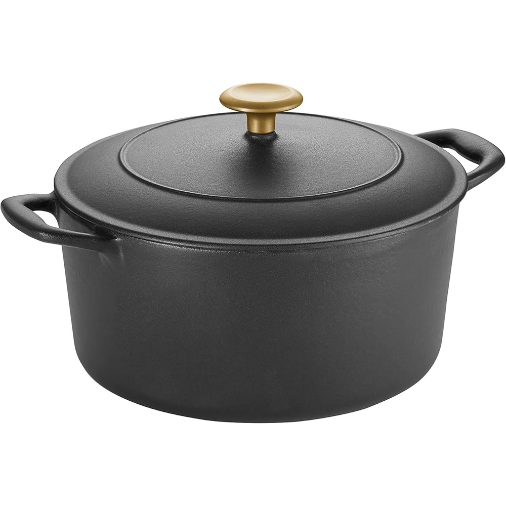 image:imageTramontina Bestow Enameled Cast Iron Dutch Oven Pot with Lid Round 55quart Cactus Gold KnobMatte Black