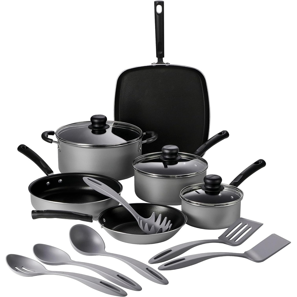image:imageTramontina Primaware 15Piece Non Stick Cookware Set with Lids and Utensils Aluminum Nonstick Pots and Pans Kitchen Set StormSilver