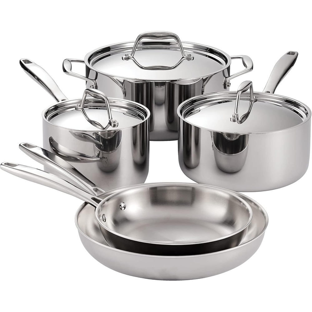 image:imageTramontina Signature TriPly Clad Stainless Steel 8Piece Cookware Set with Lids Pots and Pans Kitchen Set InductionReady DishwasherSafe NSFCertified Made in Brazil8Piece