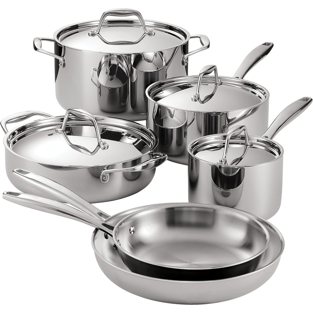 image:imageTramontina Signature TriPly Clad Stainless Steel 8Piece Cookware Set with Lids Pots and Pans Kitchen Set InductionReady DishwasherSafe NSFCertified Made in Brazil10Piece