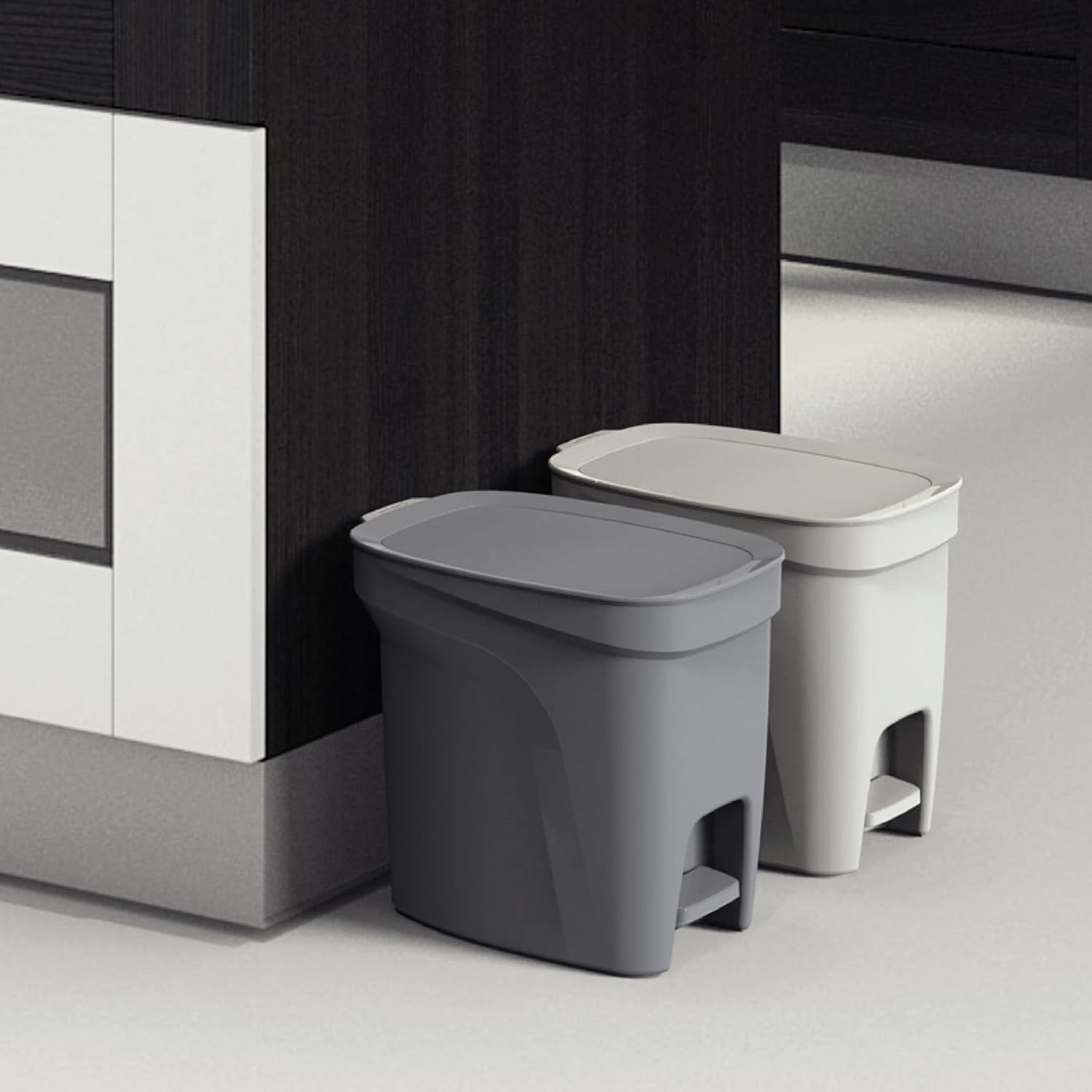image:imageTramontina 2 Gallon Plastic Trash Bin with Step Pedal Gray Durable Injection Molded Design Lid Liner and Steel Rod 81200021DS