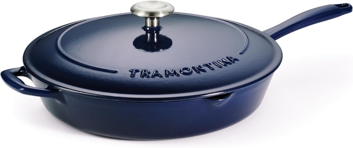 image:imageTramontina Bestow Enameled Cast Iron Grill Pan with Press 11inch RedBlue