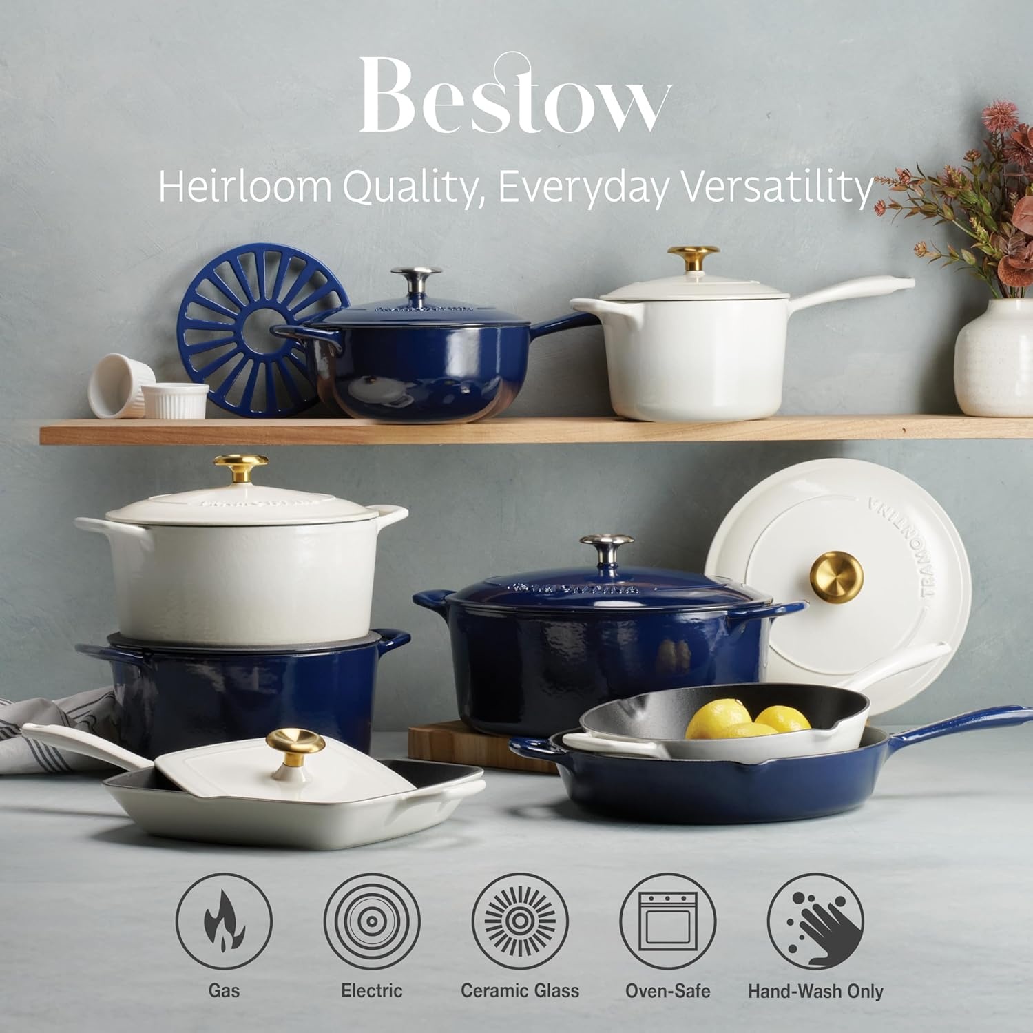 image:imageTramontina Bestow Enameled Cast Iron Grill Pan with Press 11inch RedBlue