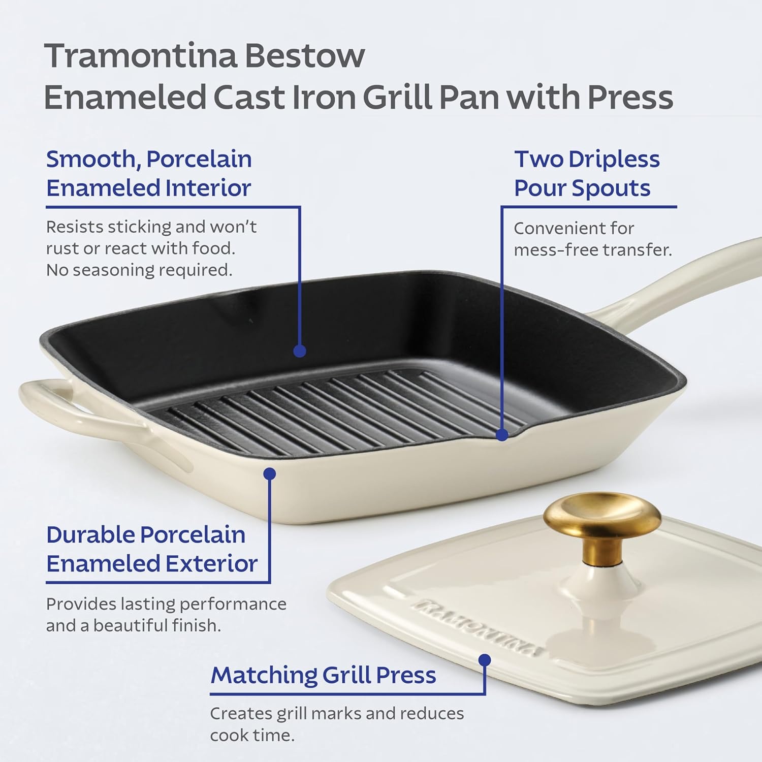 image:imageTramontina Bestow Enameled Cast Iron Grill Pan with Press 11inch RedLatte