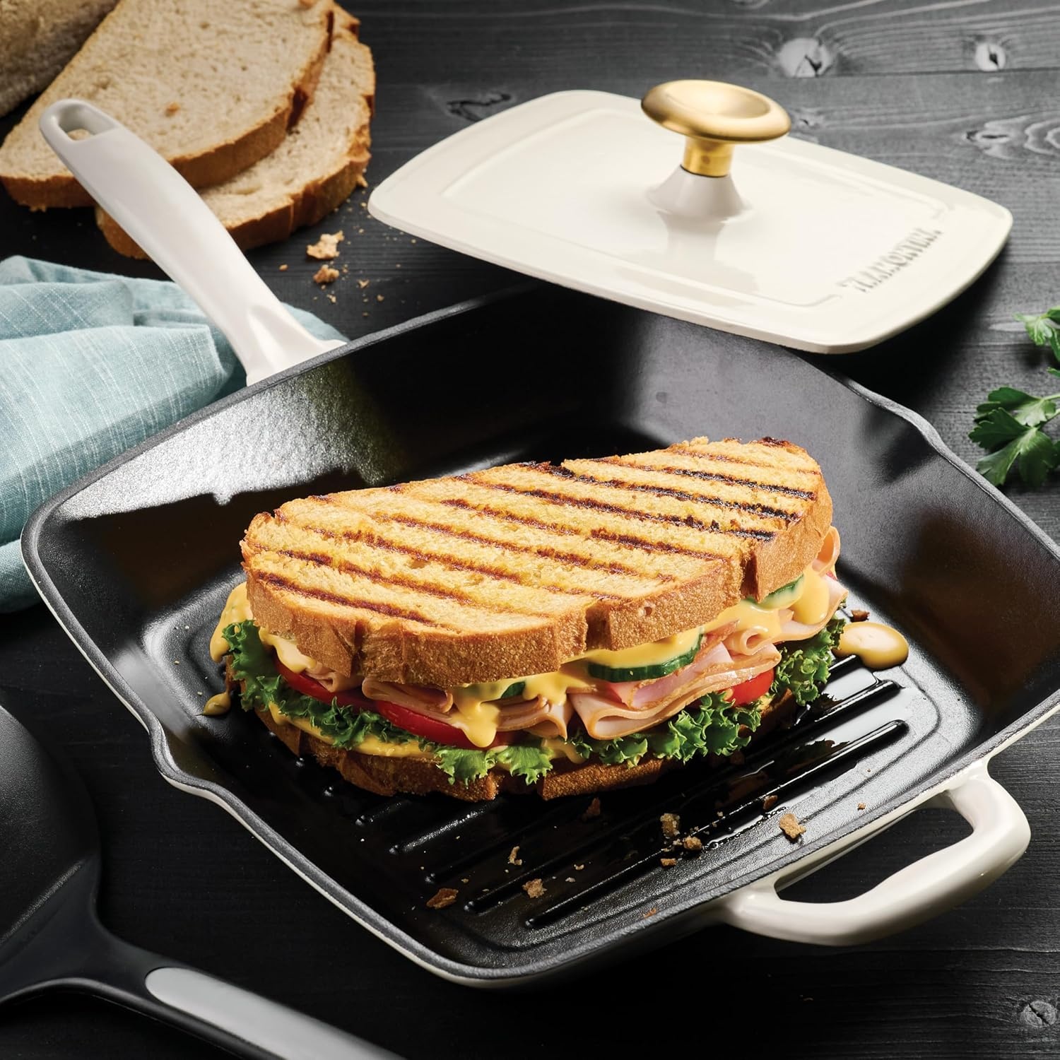 image:imageTramontina Bestow Enameled Cast Iron Grill Pan with Press 11inch RedLatte
