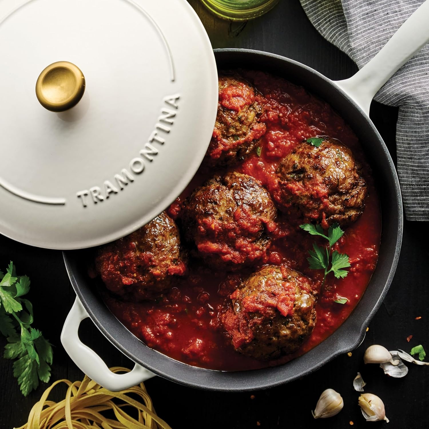 image:imageTramontina Bestow Enameled Cast Iron Grill Pan with Press 11inch RedLatte