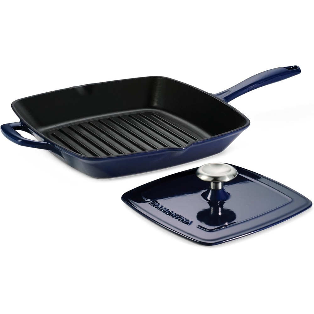 image:imageTramontina Bestow Enameled Cast Iron Grill Pan with Press 11inch RedBlue