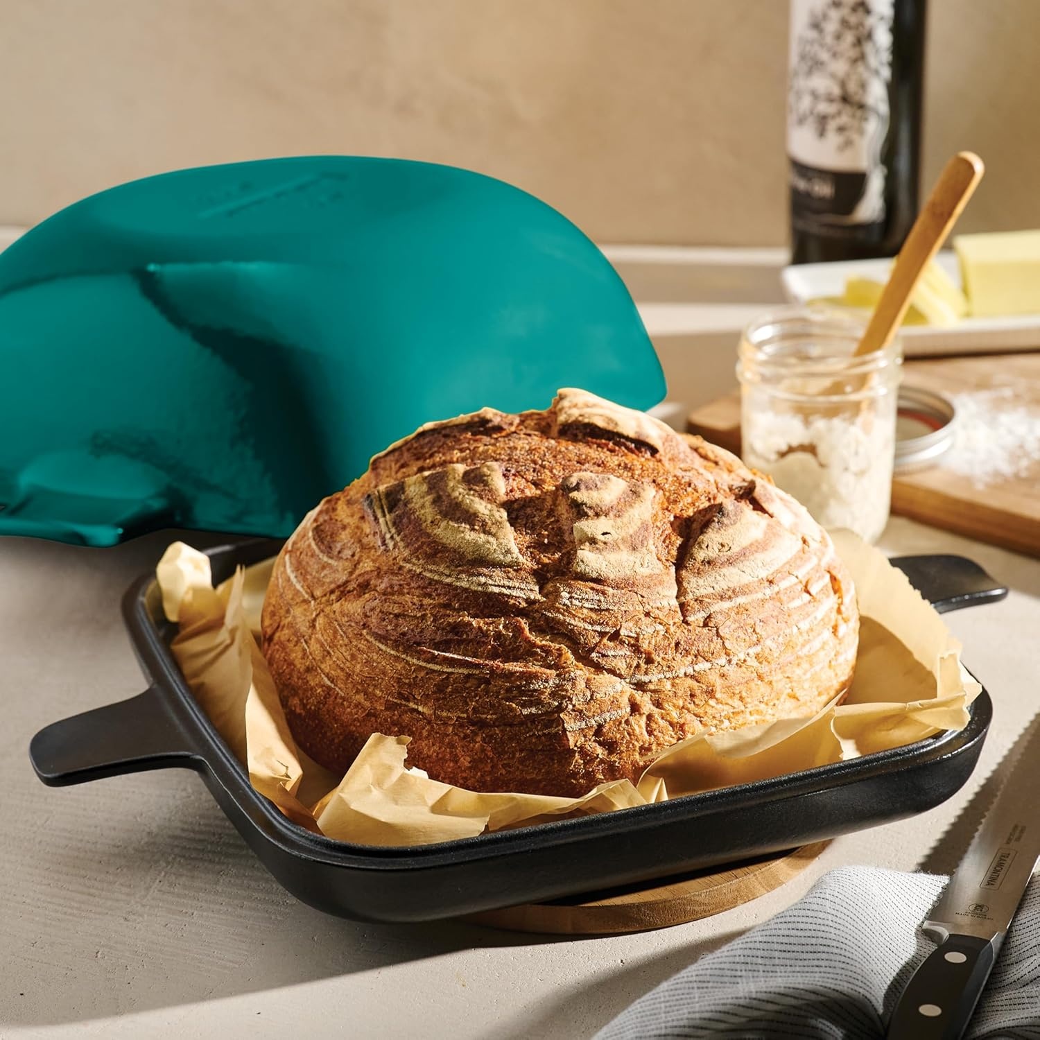 image:imageTramontina Cultura 2in1 Enameled Cast Iron Dutch Oven Pot with Reversible Lid Griddle and Trivet Oven Safe 65Quart MultiCooker Starlight BlueTeal Green