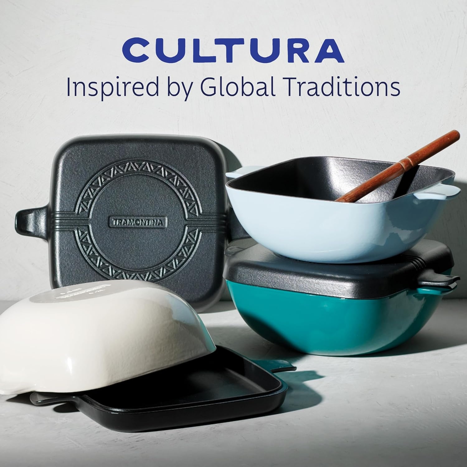 image:imageTramontina Cultura 2in1 Enameled Cast Iron Dutch Oven Pot with Reversible Lid Griddle and Trivet Oven Safe 65Quart MultiCooker Starlight BlueTeal Green