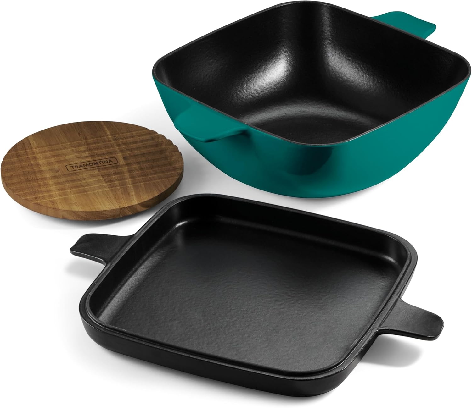 image:imageTramontina Cultura 2in1 Enameled Cast Iron Dutch Oven Pot with Reversible Lid Griddle and Trivet Oven Safe 65Quart MultiCooker Starlight BlueTeal Green