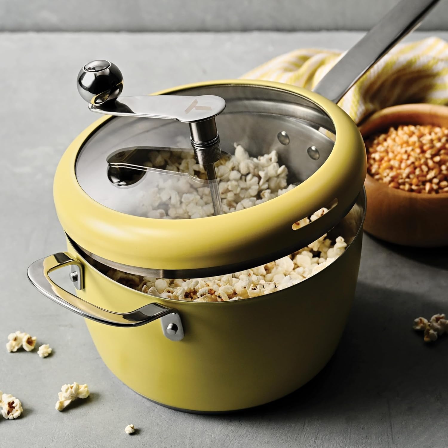 image:imageTramontina Golden Pop Popcorn Maker 55Quart Stainless Steel Stovetop Popcorn Popper Compatible with All Stovetops YellowYellow