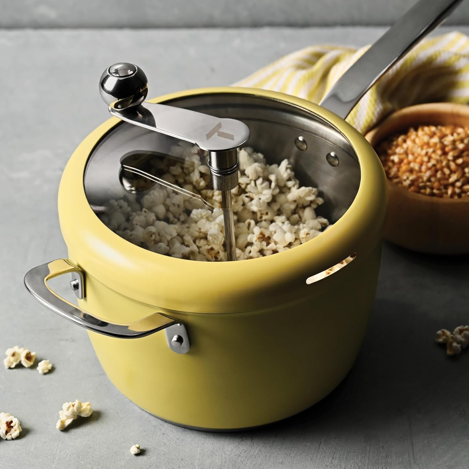 image:imageTramontina Golden Pop Popcorn Maker 55Quart Stainless Steel Stovetop Popcorn Popper Compatible with All Stovetops YellowYellow