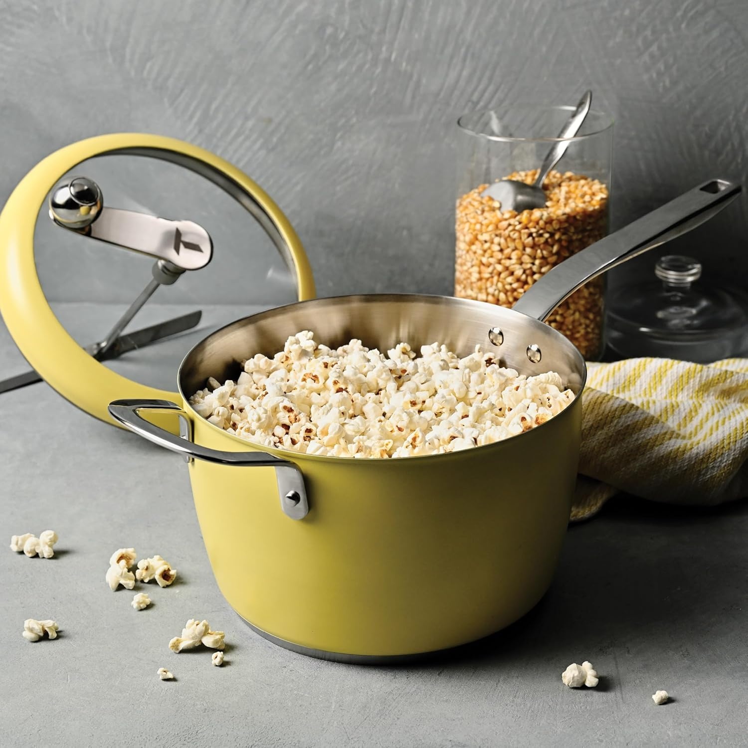image:imageTramontina Golden Pop Popcorn Maker 55Quart Stainless Steel Stovetop Popcorn Popper Compatible with All Stovetops YellowYellow