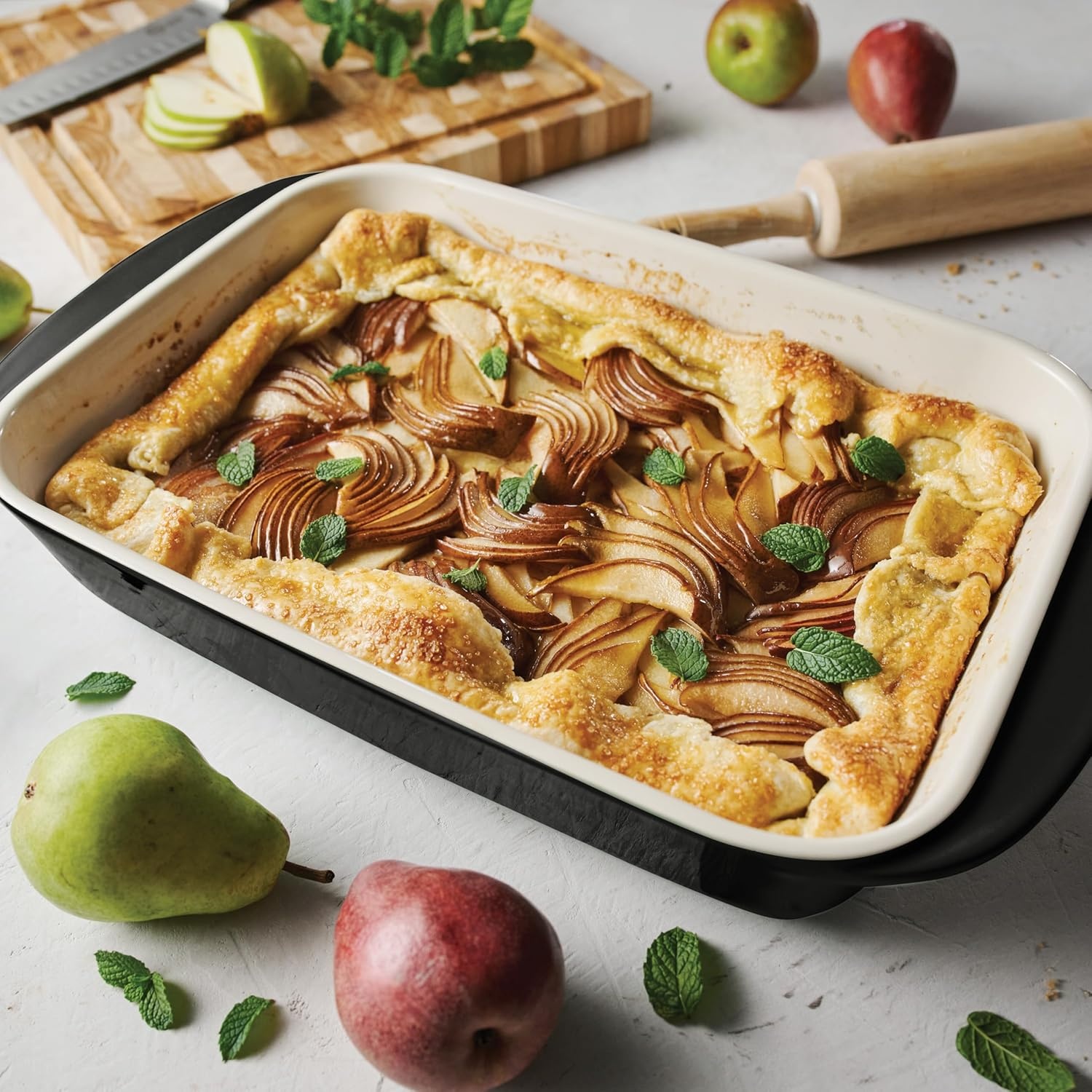 image:imageTramontina Mae 3Piece Ceramic Porcelain Baking Pans Set Non Stick Casserole Dishes for Oven Rectangular Bakeware for Lasagna Cakes and Loafs BlackBlack