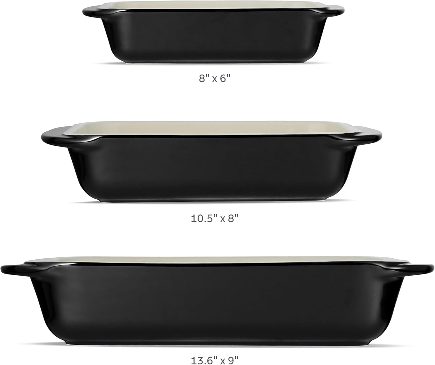 image:imageTramontina Mae 3Piece Ceramic Porcelain Baking Pans Set Non Stick Casserole Dishes for Oven Rectangular Bakeware for Lasagna Cakes and Loafs BlackBlack