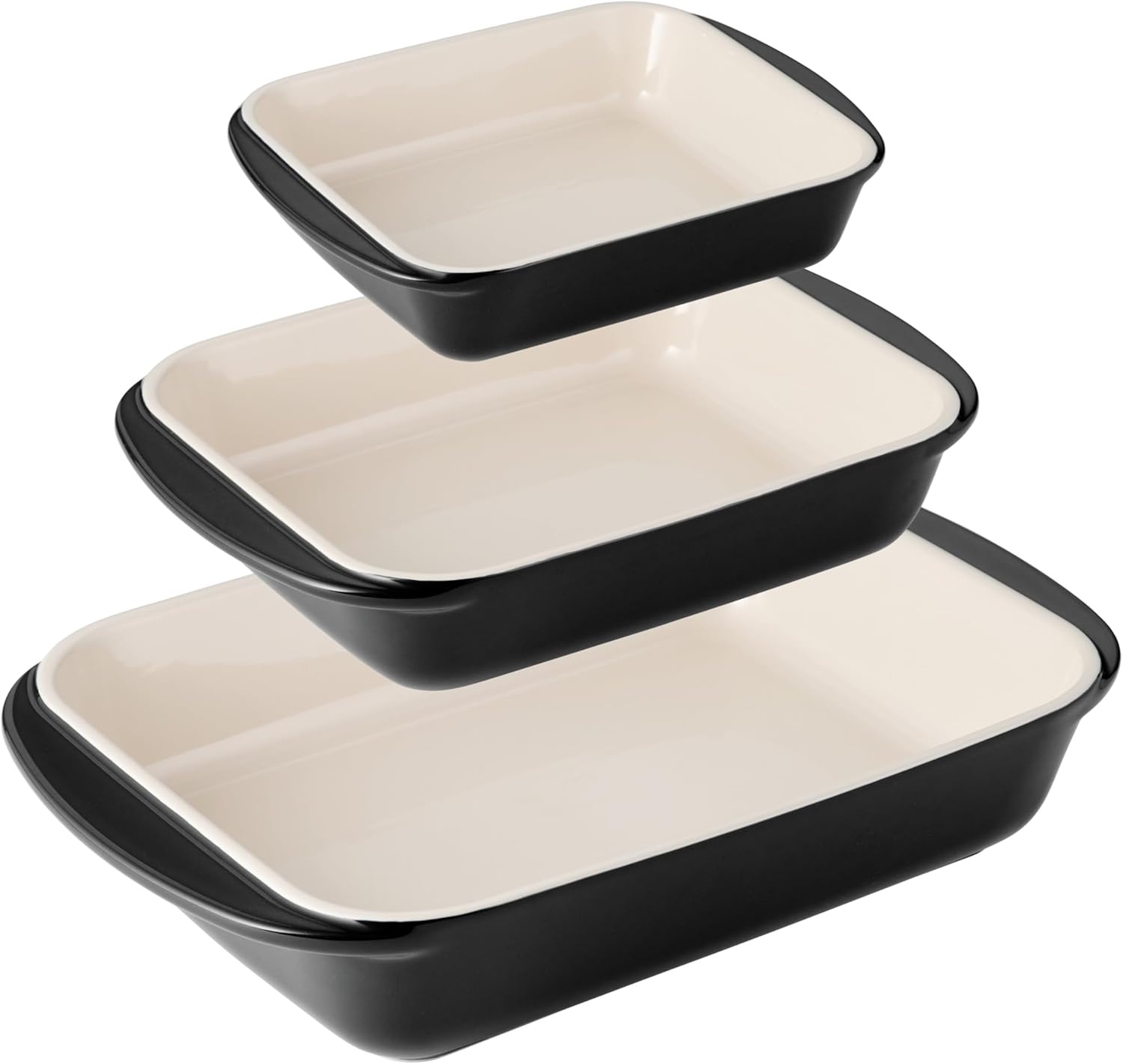 image:imageTramontina Mae 3Piece Ceramic Porcelain Baking Pans Set Non Stick Casserole Dishes for Oven Rectangular Bakeware for Lasagna Cakes and Loafs BlackBlack