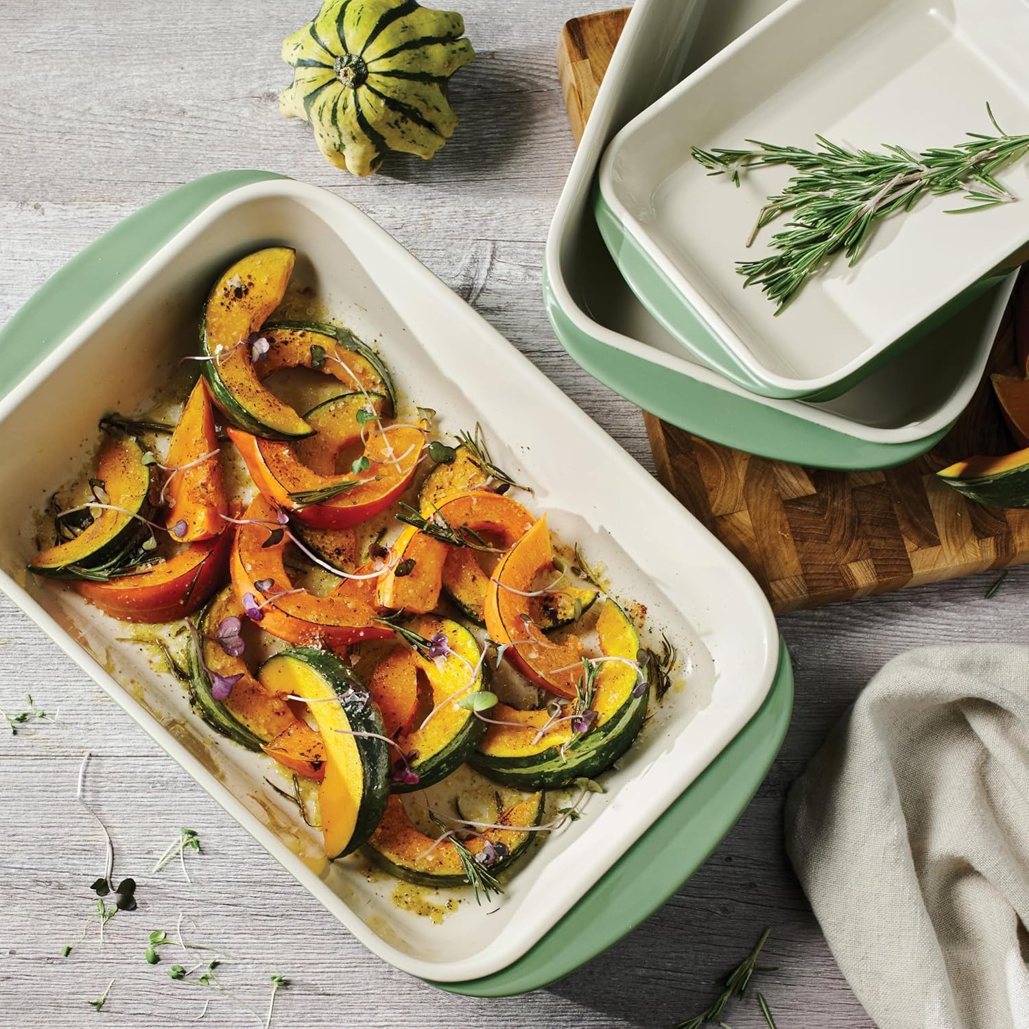 image:imageTramontina Mae 3Piece Ceramic Porcelain Baking Pans Set Non Stick Casserole Dishes for Oven Rectangular Bakeware for Lasagna Cakes and Loafs BlackCactus