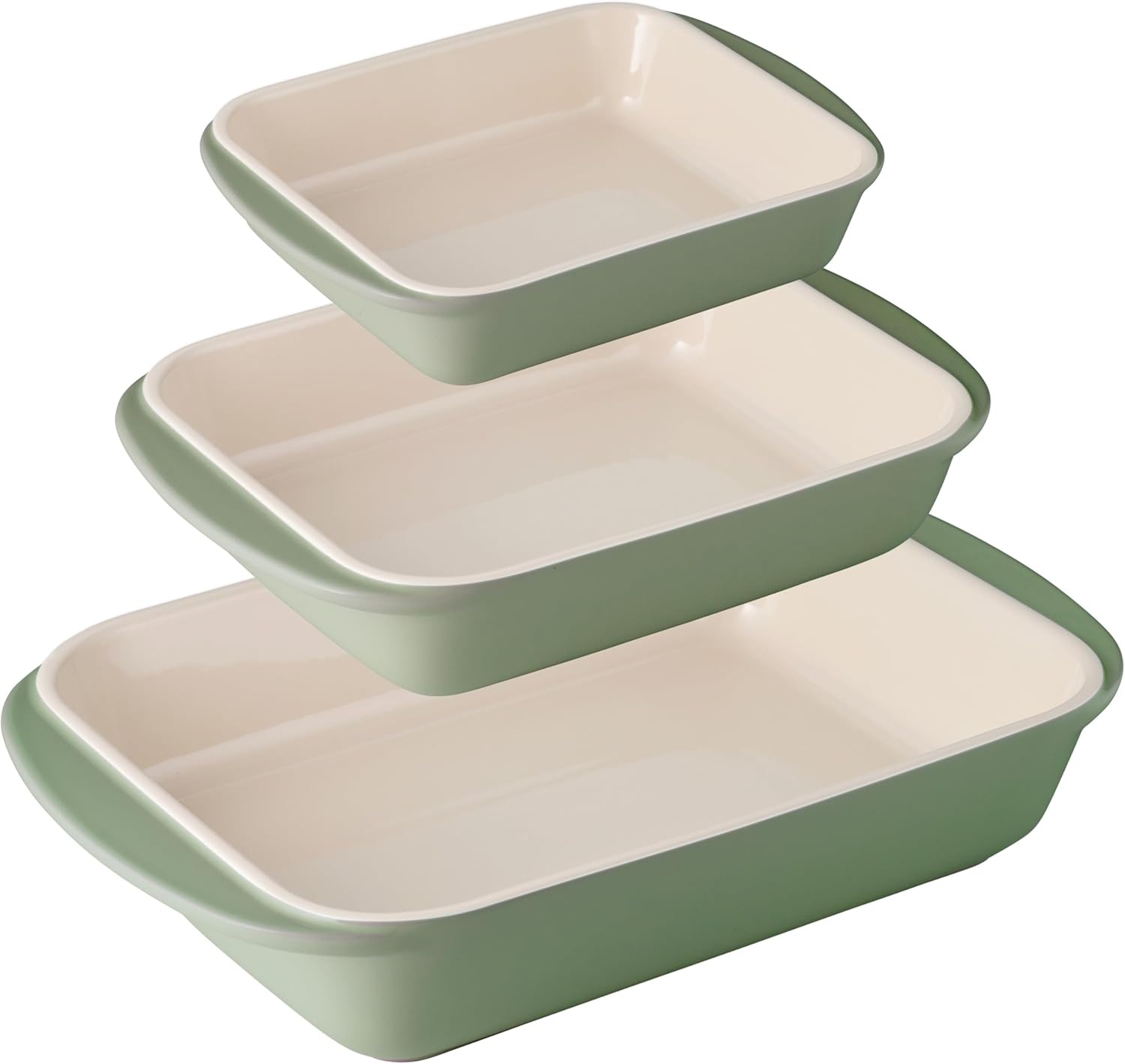 image:imageTramontina Mae 3Piece Ceramic Porcelain Baking Pans Set Non Stick Casserole Dishes for Oven Rectangular Bakeware for Lasagna Cakes and Loafs BlackCactus