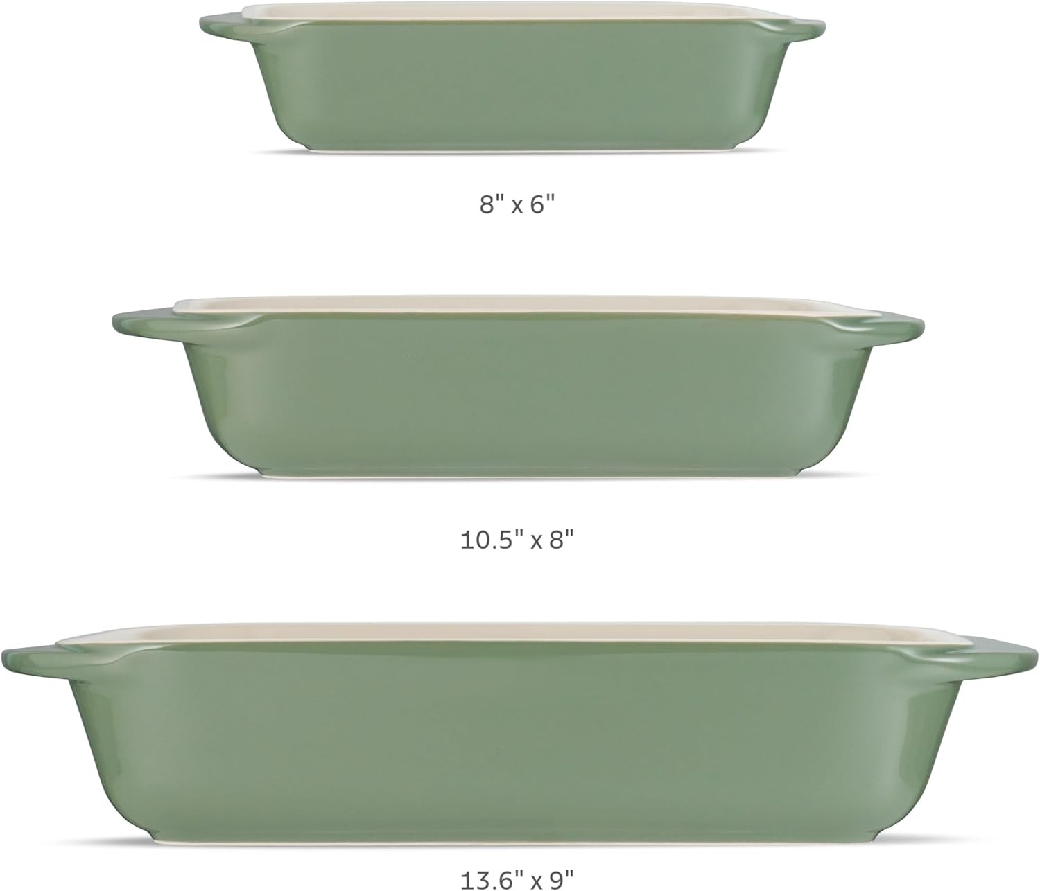 image:imageTramontina Mae 3Piece Ceramic Porcelain Baking Pans Set Non Stick Casserole Dishes for Oven Rectangular Bakeware for Lasagna Cakes and Loafs BlackCactus