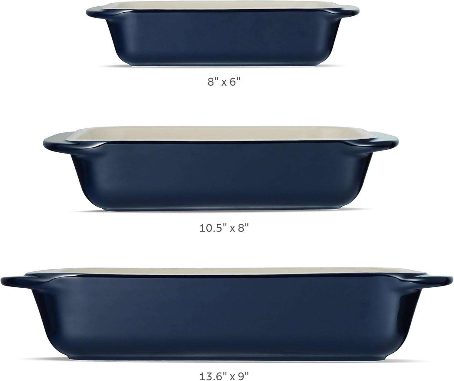 image:imageTramontina Mae 3Piece Ceramic Porcelain Baking Pans Set Non Stick Casserole Dishes for Oven Rectangular Bakeware for Lasagna Cakes and Loafs BlackCobalt