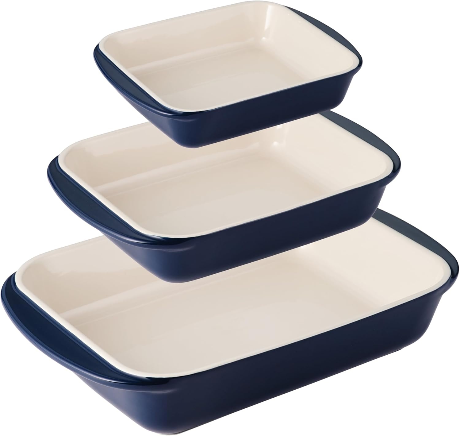 image:imageTramontina Mae 3Piece Ceramic Porcelain Baking Pans Set Non Stick Casserole Dishes for Oven Rectangular Bakeware for Lasagna Cakes and Loafs BlackCobalt