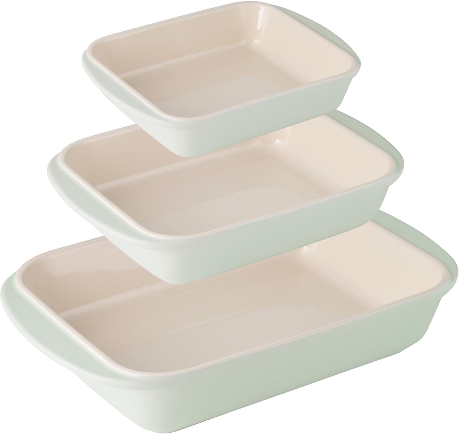 image:imageTramontina Mae 3Piece Ceramic Porcelain Baking Pans Set Non Stick Casserole Dishes for Oven Rectangular Bakeware for Lasagna Cakes and Loafs BlackMint