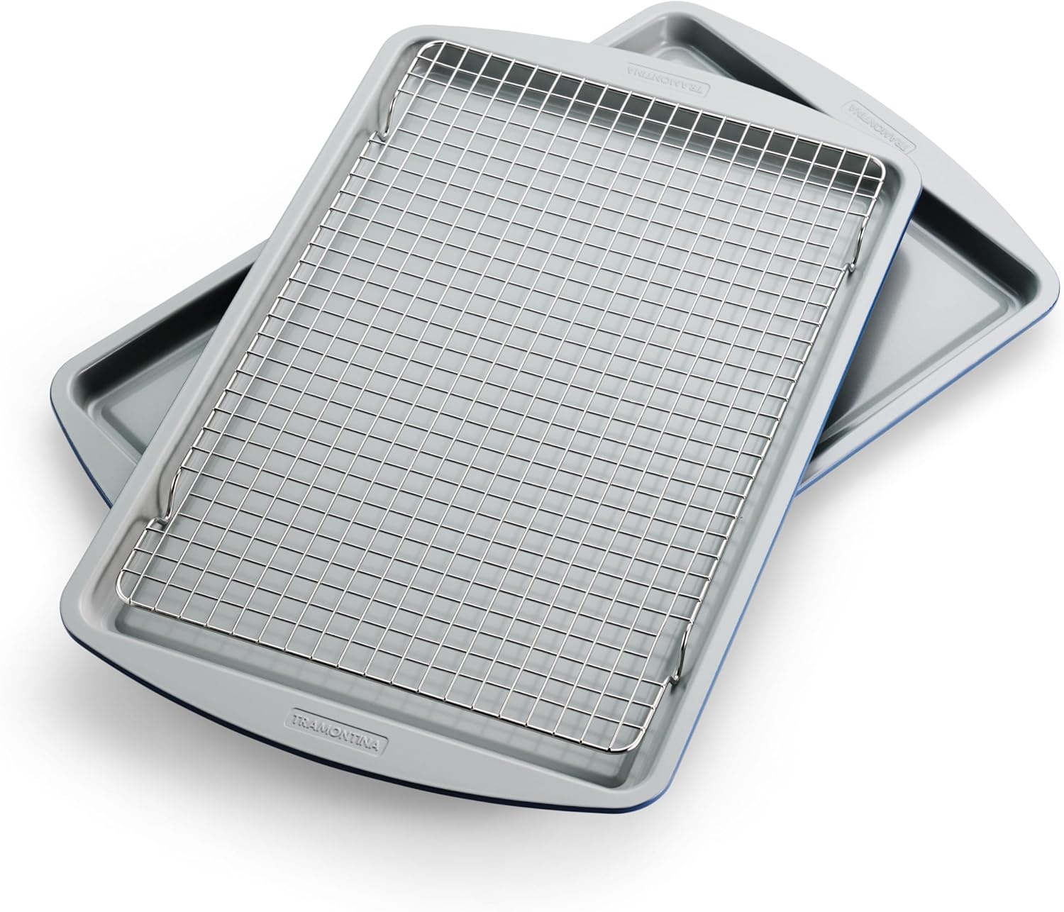 image:imageTramontina Rise 3Piece Ceramic Baking Pans Set Non stick Cookie Sheets for Baking with Cooling Rack Aluminized Steel DishwasherSafe3Piece
