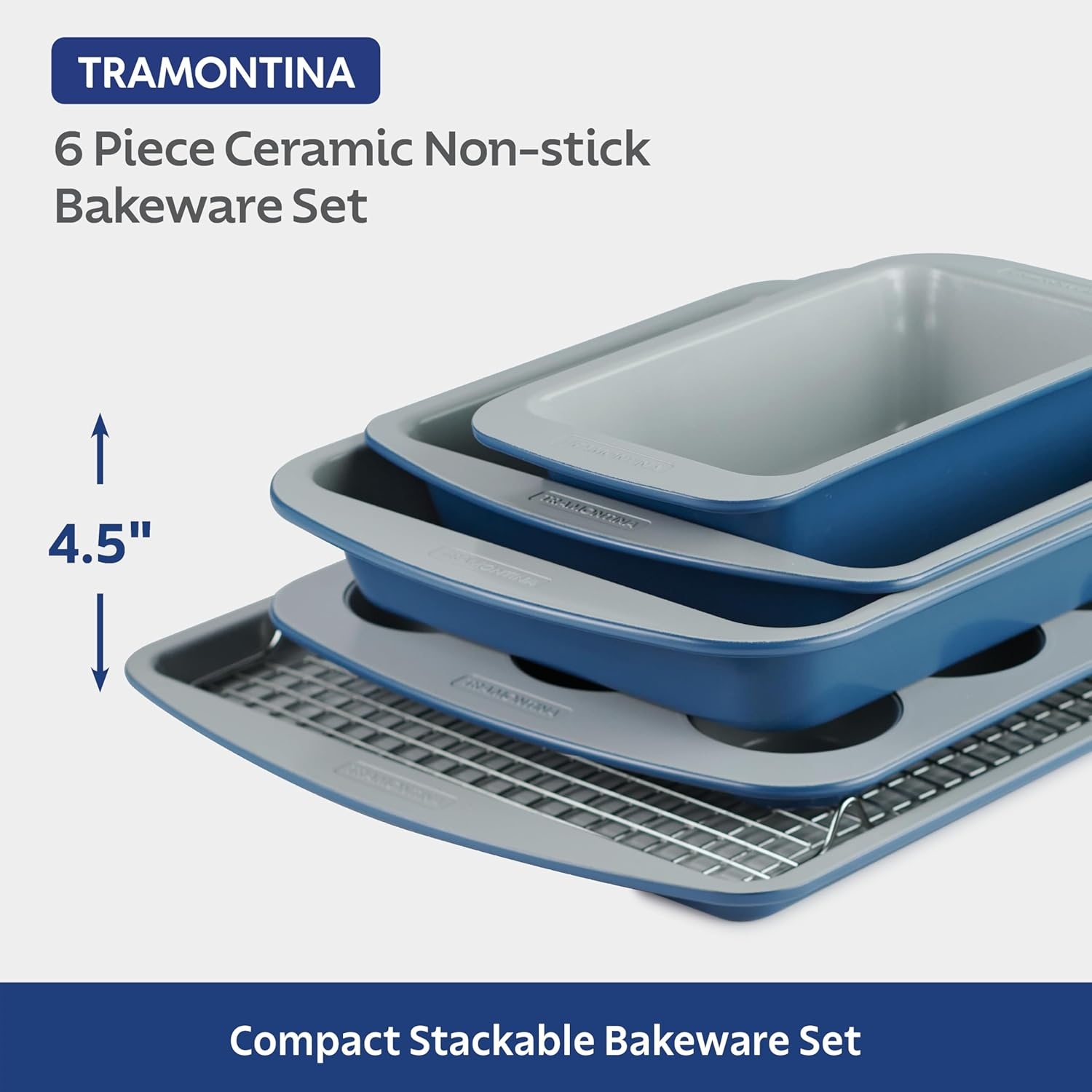image:imageTramontina Rise 3Piece Ceramic Baking Pans Set Non stick Cookie Sheets for Baking with Cooling Rack Aluminized Steel DishwasherSafe6Piece