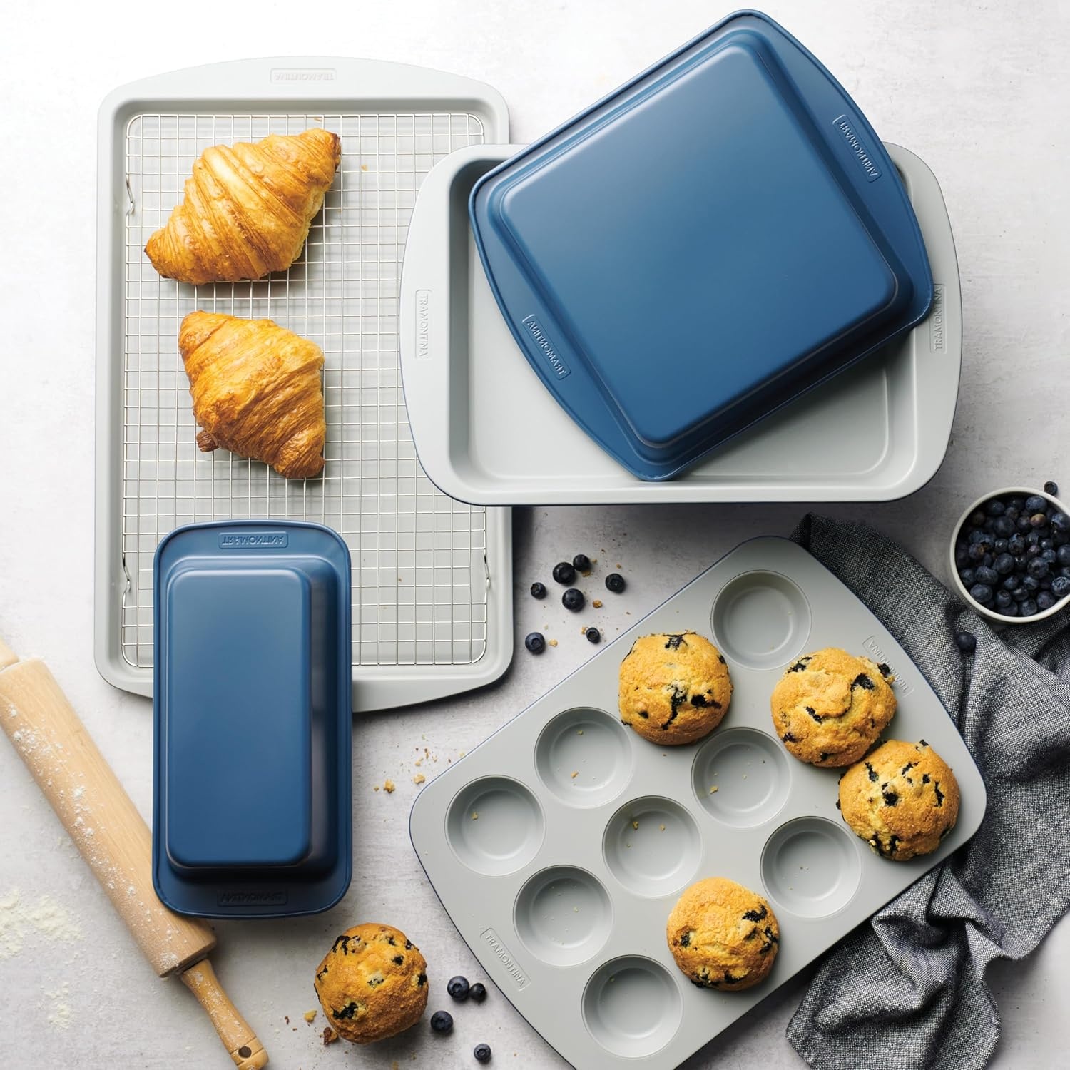 image:imageTramontina Rise 3Piece Ceramic Baking Pans Set Non stick Cookie Sheets for Baking with Cooling Rack Aluminized Steel DishwasherSafe6Piece