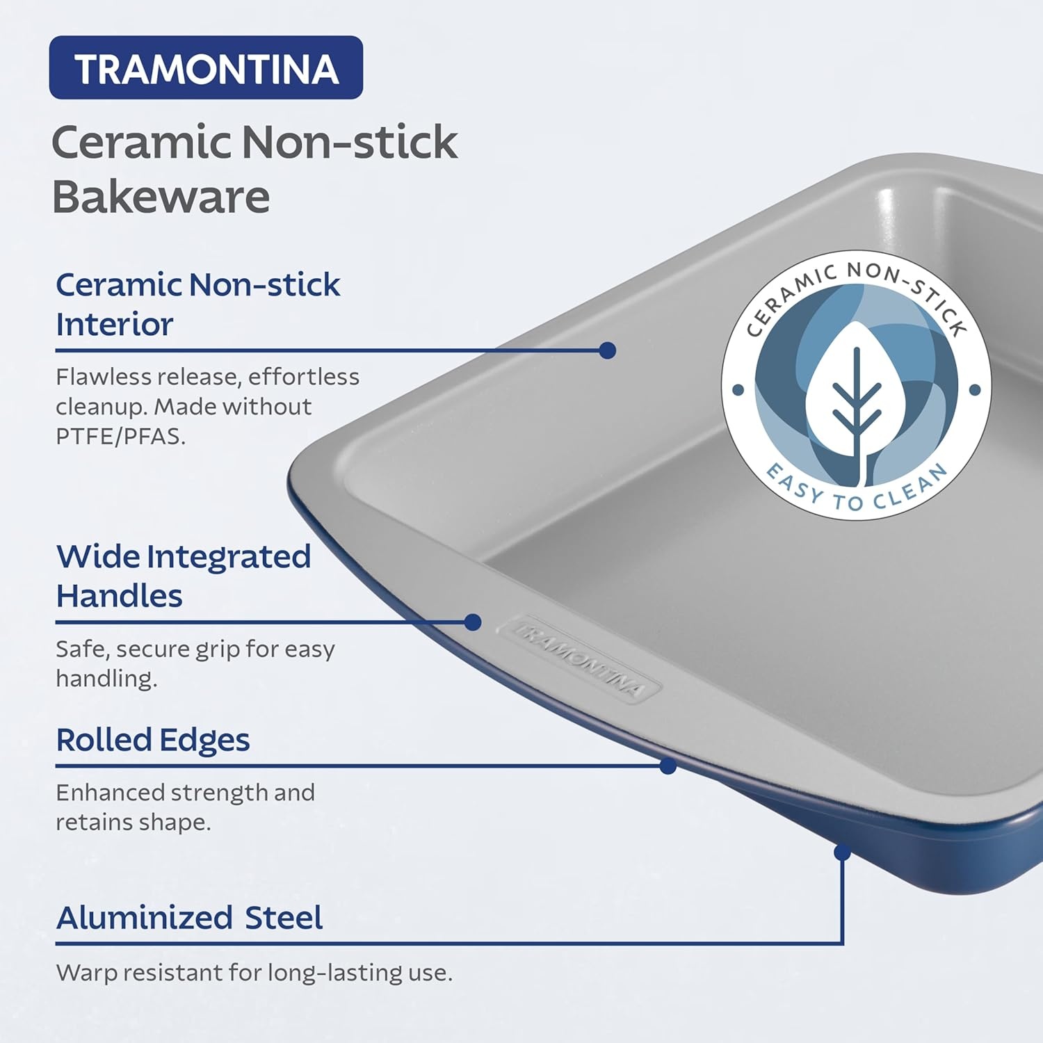 image:imageTramontina Rise 3Piece Ceramic Baking Pans Set Non stick Cookie Sheets for Baking with Cooling Rack Aluminized Steel DishwasherSafe6Piece