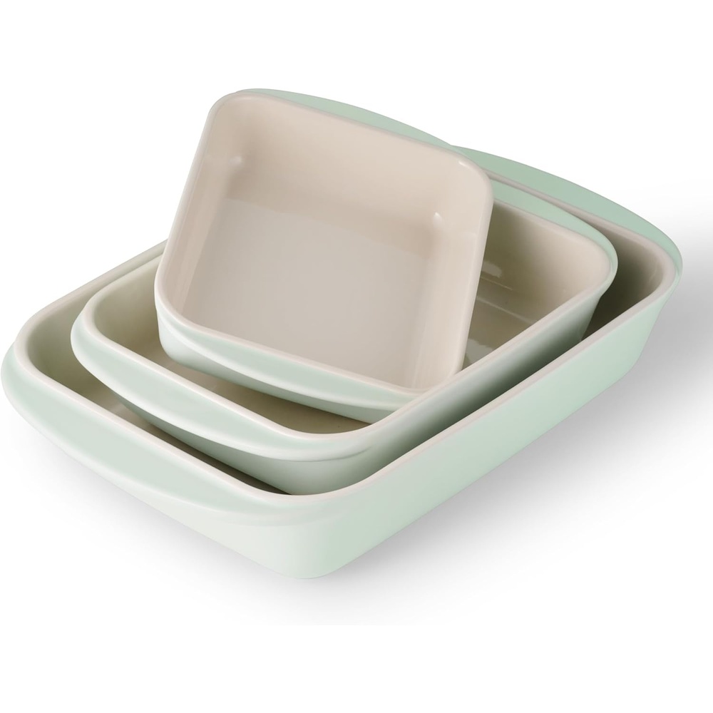 image:imageTramontina Mae 3Piece Ceramic Porcelain Baking Pans Set Non Stick Casserole Dishes for Oven Rectangular Bakeware for Lasagna Cakes and Loafs BlackMint