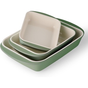image:imageTramontina Mae 3Piece Ceramic Porcelain Baking Pans Set Non Stick Casserole Dishes for Oven Rectangular Bakeware for Lasagna Cakes and Loafs BlackCactus