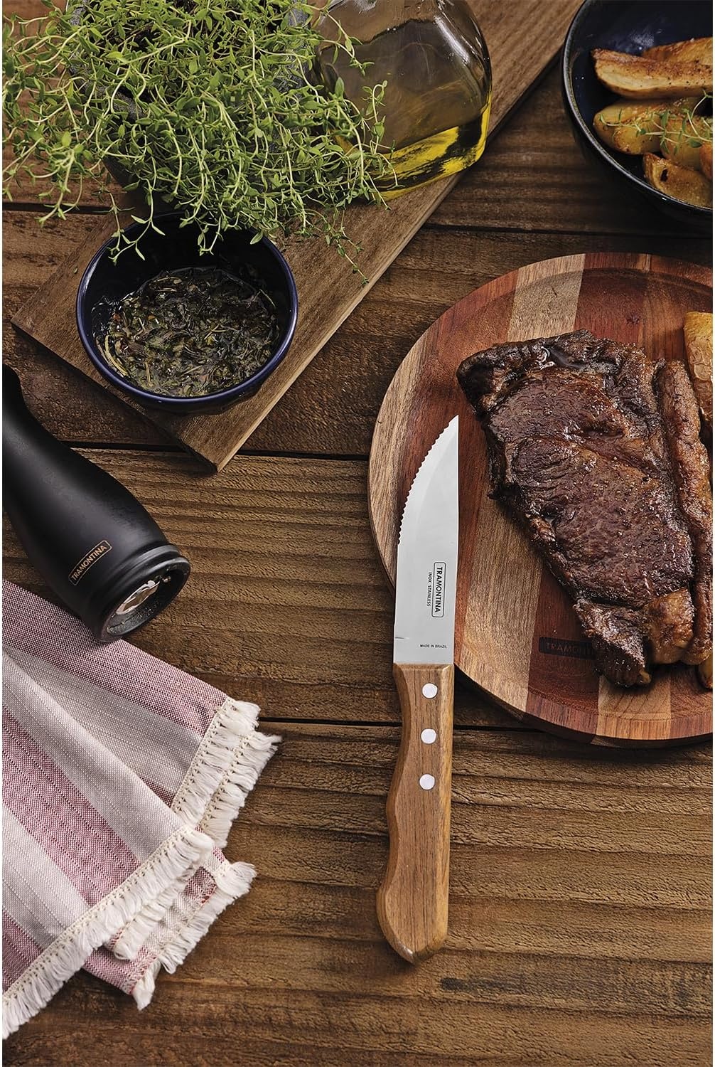 image:imageTramontina 5 Jumbo Steak Knives Set of 4 Sharp Knife with Wooden Handle Camping Kitchen Rustic 22399079