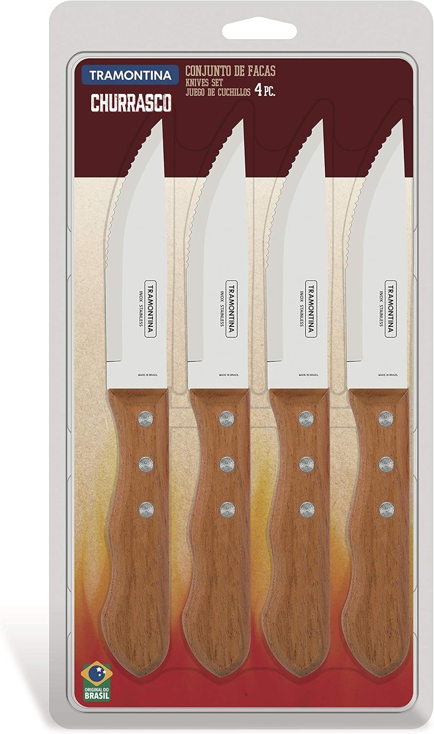 image:imageTramontina 5 Jumbo Steak Knives Set of 4 Sharp Knife with Wooden Handle Camping Kitchen Rustic 22399079