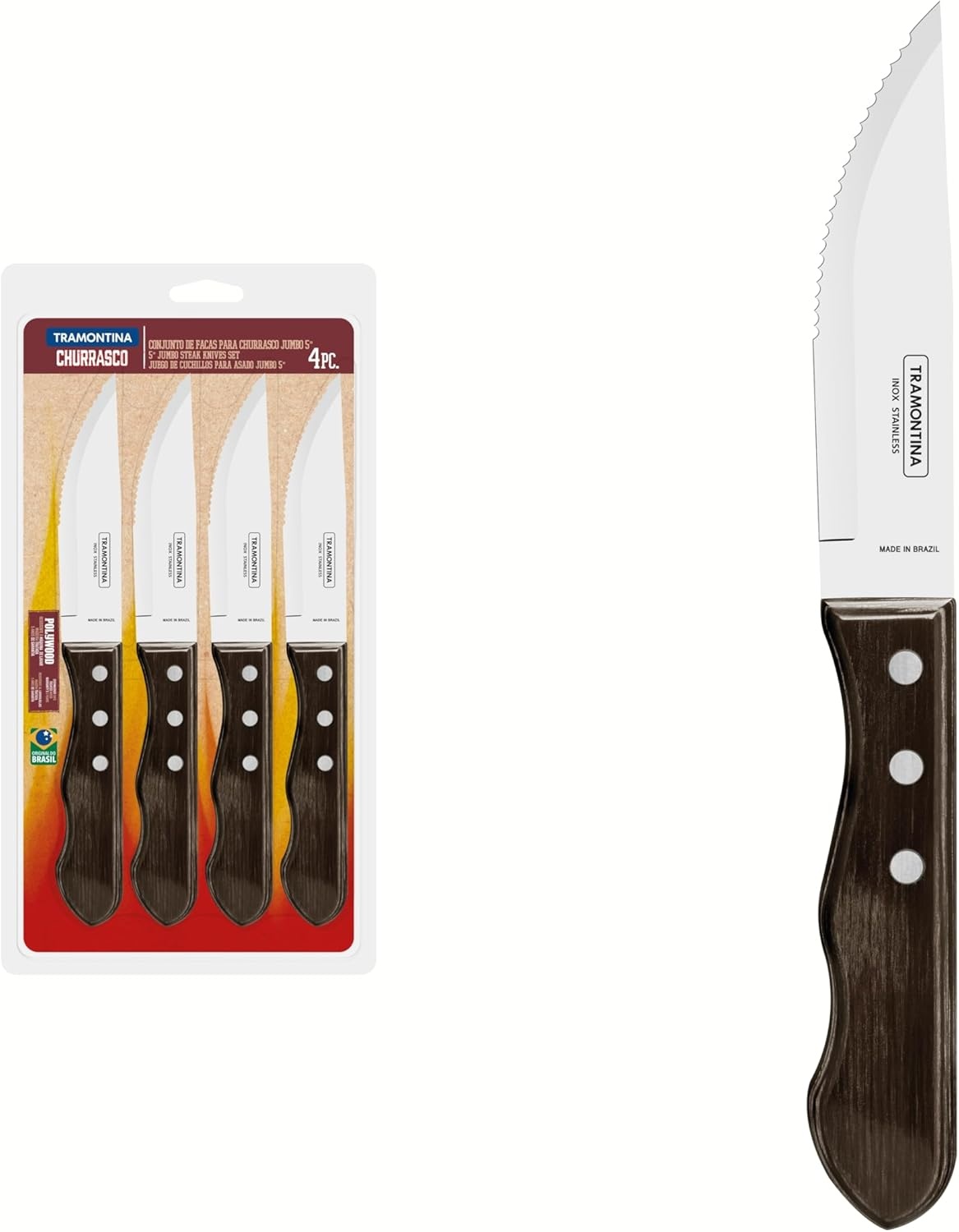 image:imageTramontina Churrasco 5 inch Jumbo Steak Knife Set4 Piece Brown