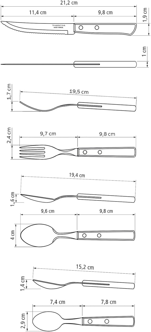 image:imageTramontina Cutlery Set with Steak Knives 24 Piece Sharp Knife Forks Teaspoons Tablespoons with Wooden Handles Camping Kitchen Rustic Dishwasher Safe 21199905