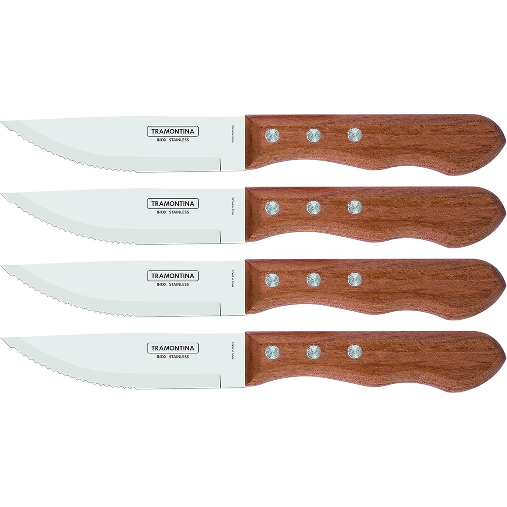 image:imageTramontina 5 Jumbo Steak Knives Set of 4 Sharp Knife with Wooden Handle Camping Kitchen Rustic 22399079